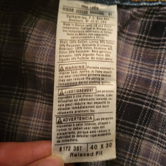 Carhartt Blue Denim Flannel Lined Relaxed Fit Jeans 40x30 B172 DST - Picture 3 of 9